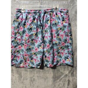 Tenth + Ocean Mens XL Swim Trunks Floral Toucan Birds Drawstring Pockets Mesh